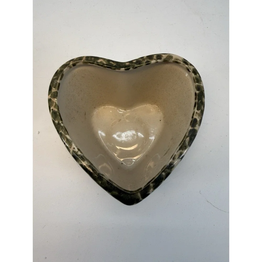 Heart-Shaped‎ Blue Navy Spongeware Pottery 3.5 x 2